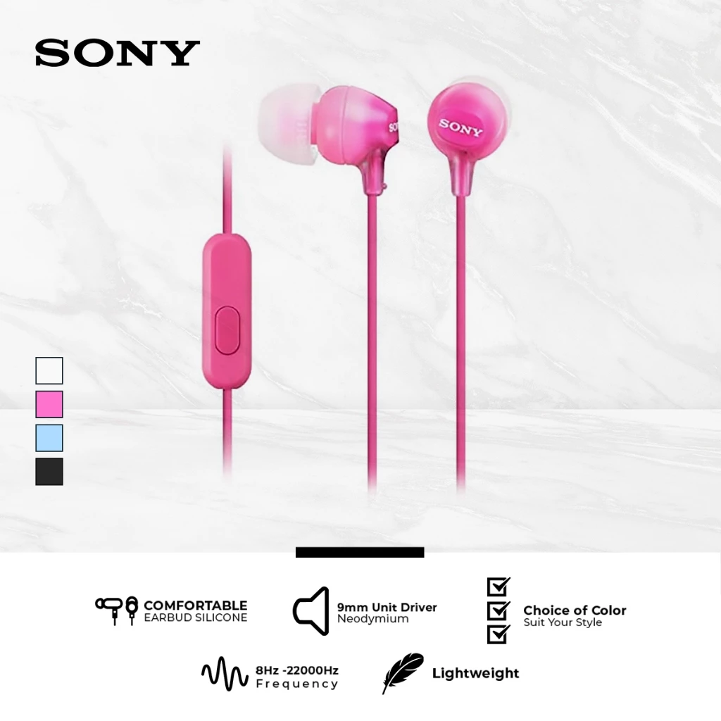 Earphone Sony MDR-EX15AP Handsfree In-ear With Microphone - Pink SONY Earphone Headset Headphone Original