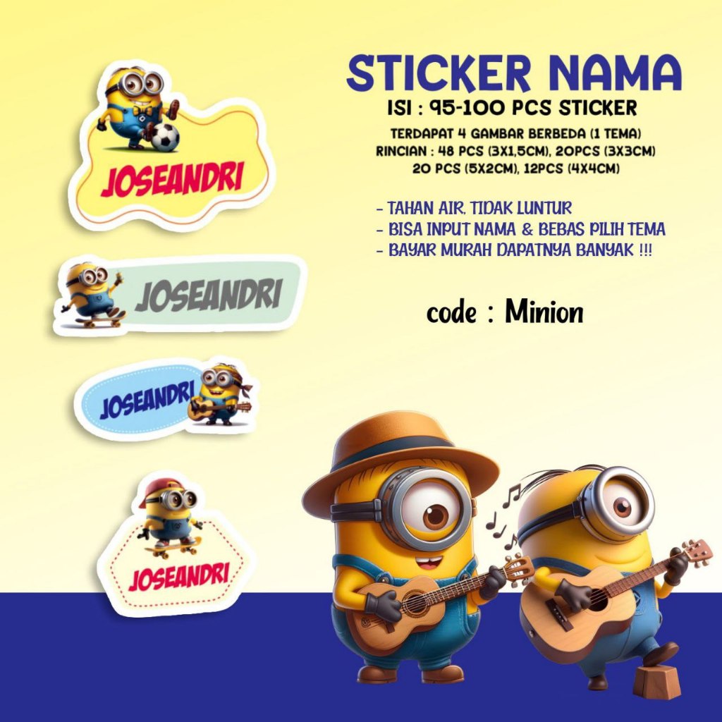 Jual Sticker / Stiker Label Nama Karakter Tema MINION / MINION 3D ...