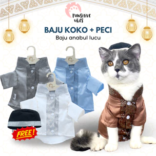 Koko Kucing Spesial Edisi Lebaran 2024 - Baju Muslim Set Koko Dengan Topi Lucu Murah - Pet Shirt - Baju Koko Kucing Bahan Katun Premium, Adem Dan Nyaman - Kostum Kemeja Koko Untuk Kucing - Baju Kucing Edisi Lebaran Motif Batik Berkualitas