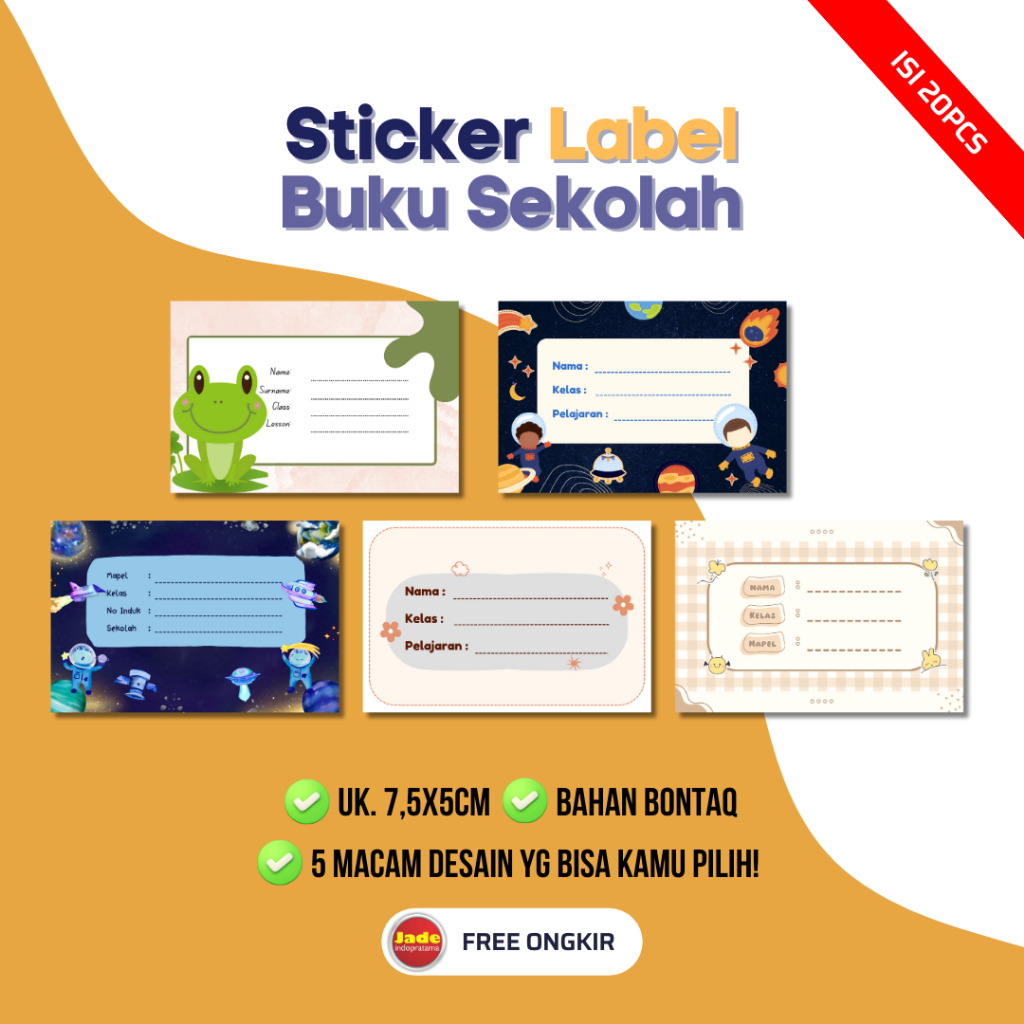 Jual Isi 20pcs Sticker Label Buku Sekolah 75x25cm Sticker Buku