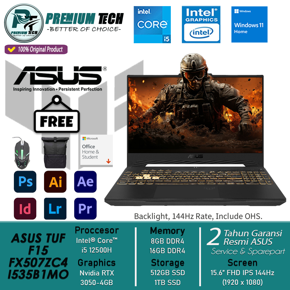 Jual Laptop Gaming Asus TUF F15 FX507ZC4 I535B1MO Intel i5 12500H RAM ...