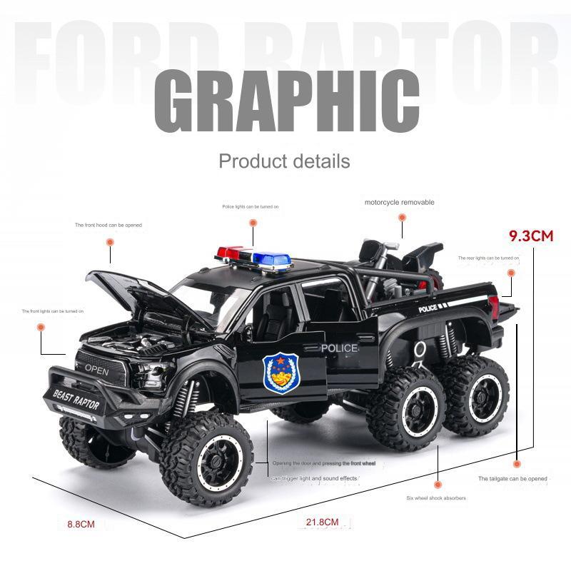 Jual (R052) Diecast 6x6 Beast Raptor Police + ATV, Dodge Ram 6x6 ...