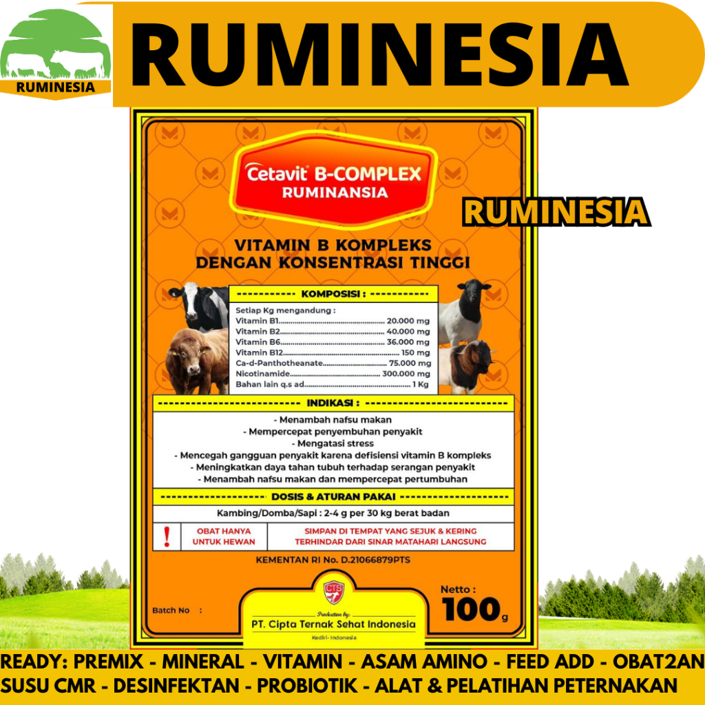 Jual CETAVIT B KOMPLEKS RUMINANSIA 100 GRAM - Vitamin B Complex Napsu ...