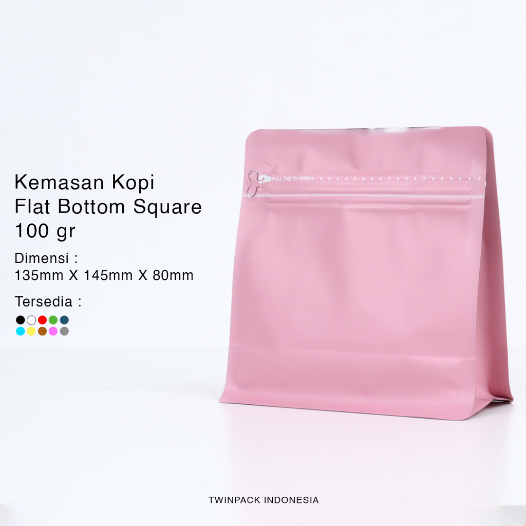 Jual Kemasan Kopi 100 Gram Ziplock Merah Muda Flat Bottom Square Wide ...
