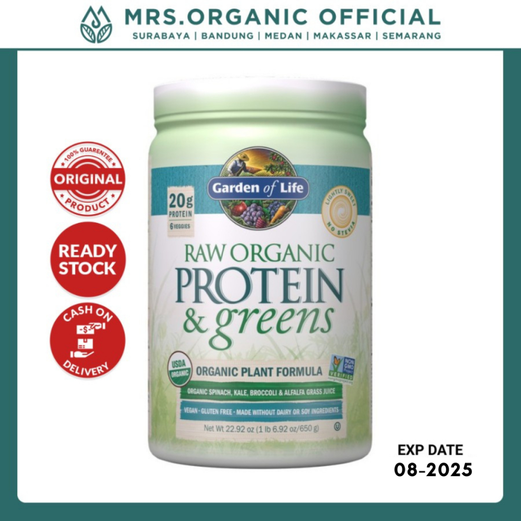 Jual Raw Organic Protein dan Greens Rasa Lightly Sweet Garden of Life ...