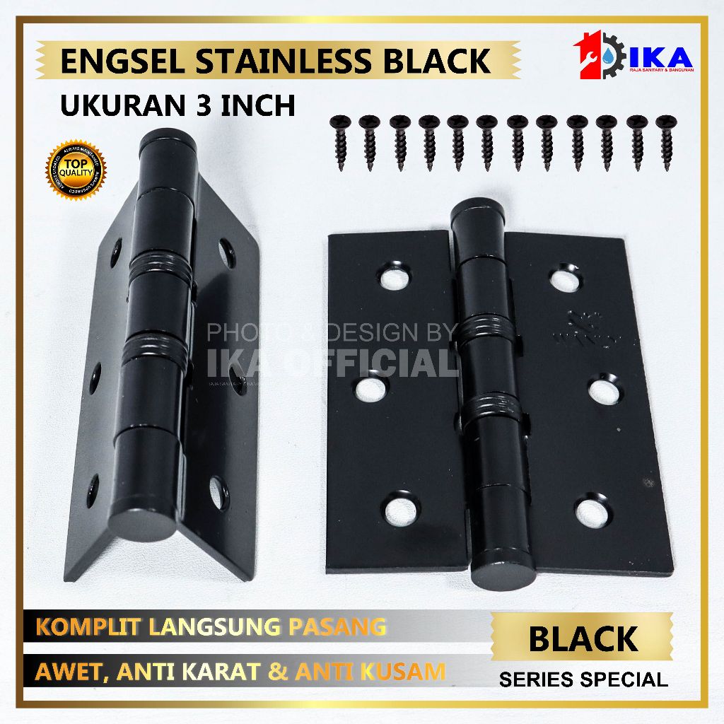 Jual Engsel Pintu Rumah Hitam Doff 3 Inci Inci Inci Door Hinges Black ...
