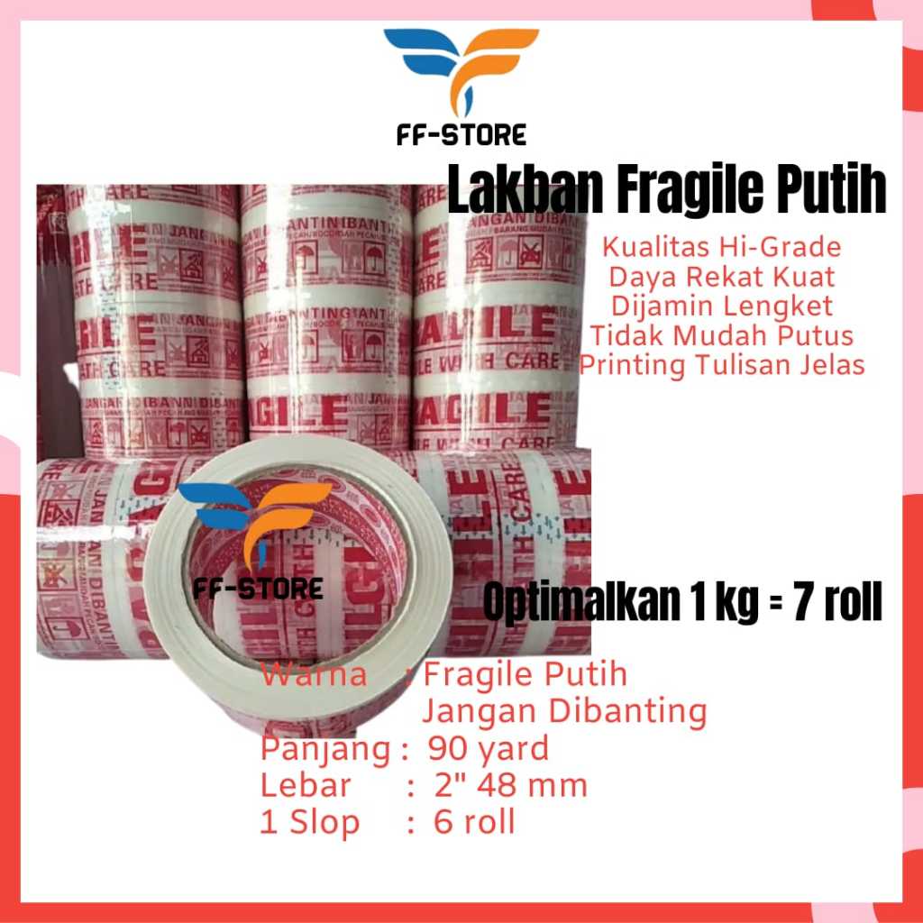Jual Lakban Fragile Merah 90 Yard Solatip Jangan Dibanting Putih 2 Inch ...