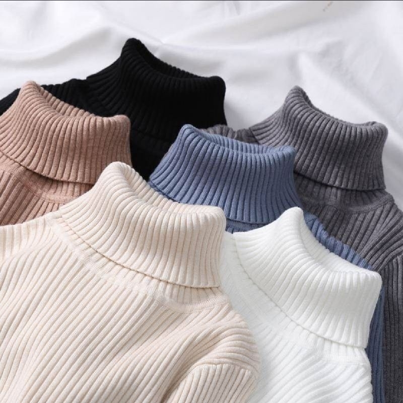 Jual Turtleneck wanita lengan panjang / baju rib kerah tinggi wanita ...