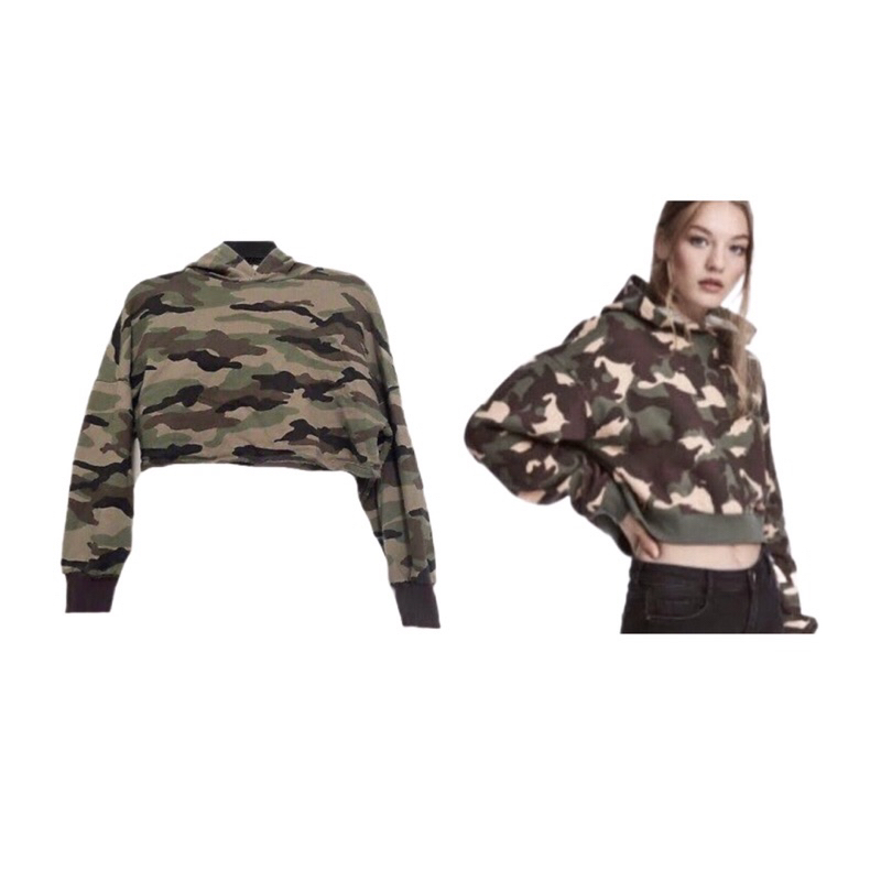 Jual H M ARMY CAMO CROP HOODIE SWEATER SWEATSHIRT JUMPER JACKET HNM Shopee Indonesia