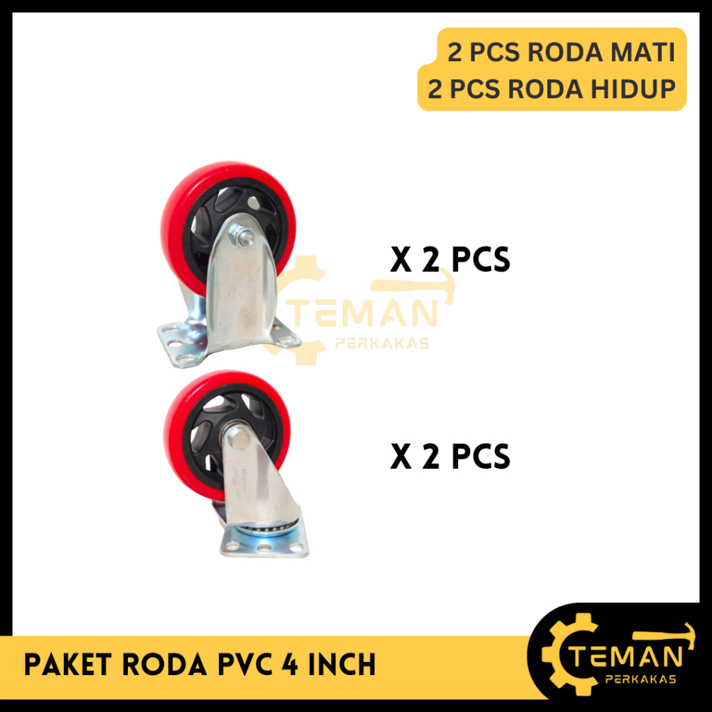 Jual PAKET RODA PVC 4 INCH ISI 4 PCS / PAKET SET RODA TROLLEY 4