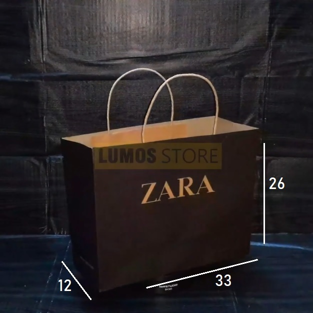 Jual Paper bag Zara hitam medium landscape 33 x 26 x 12 cm