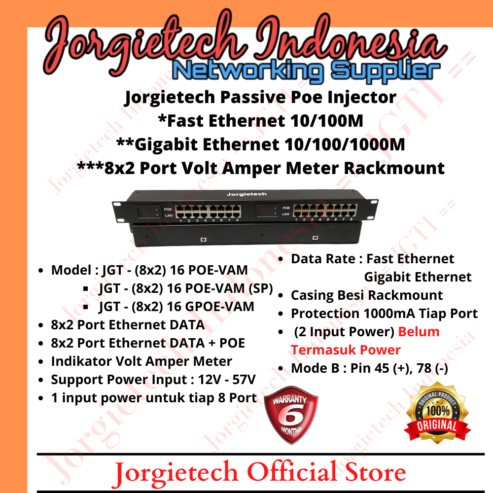 Jual Jorgietech Poe Injector Rackmount 10/100M / Gigabit Volt Amper ...