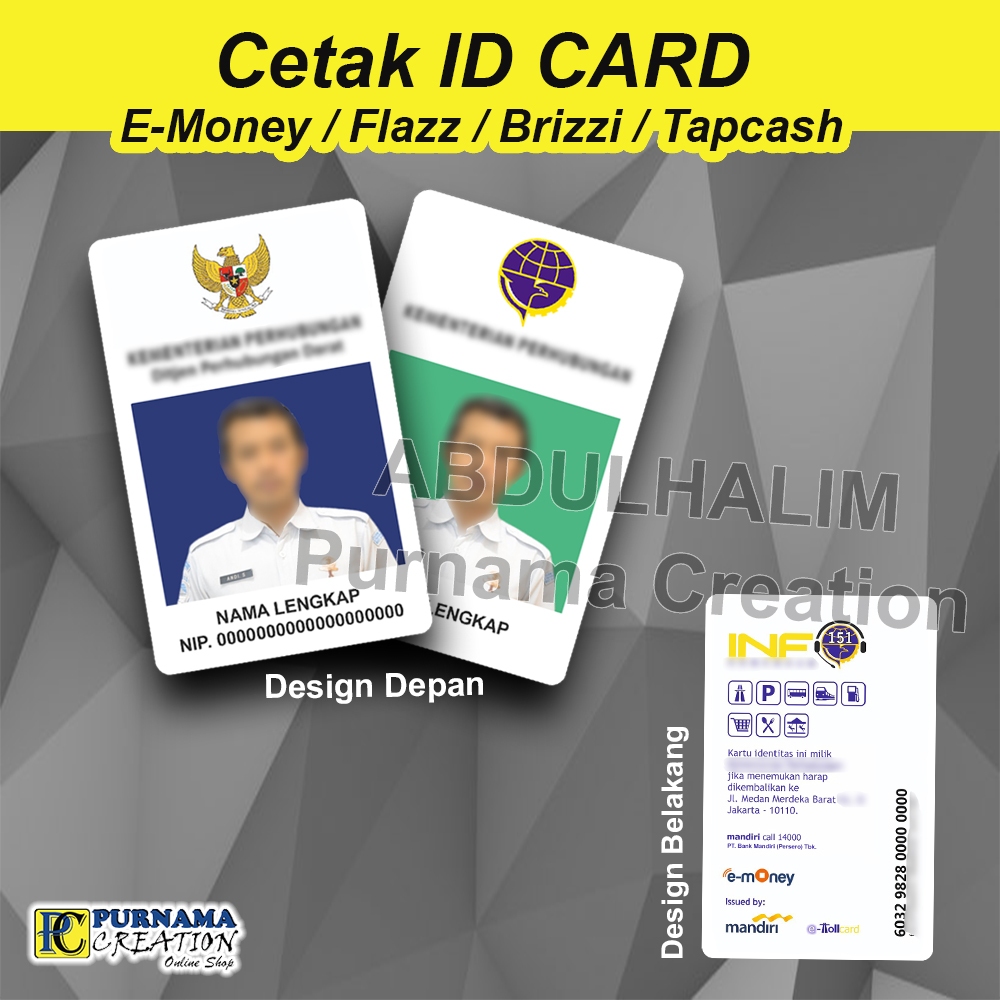 Jual Cetak ID Card Pegawai Free Desain nametag IDCARD bisa etoll emoney ...