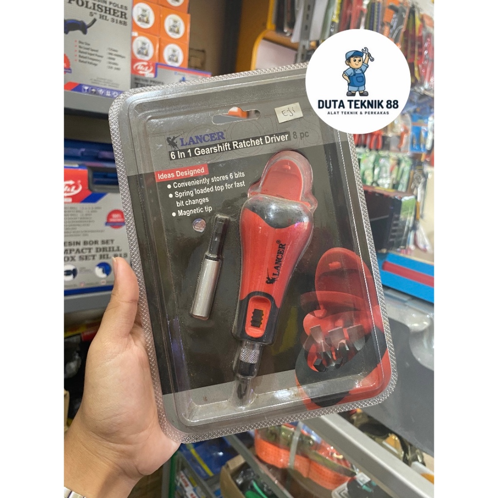 Jual Obeng Rachet Set 8 Pcs LANCER / 6 in 1 Gearshift Ratchet Driver ...