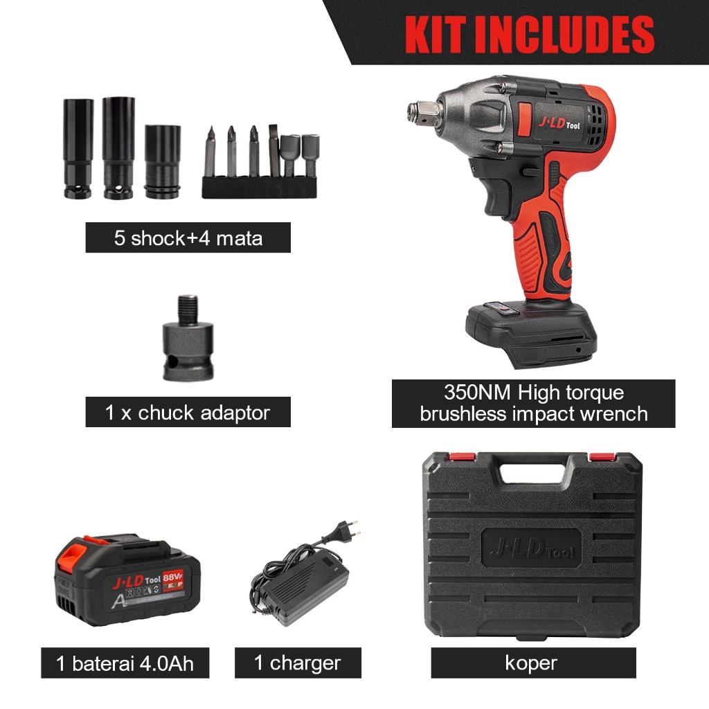 Jual Jld Brushless Impact Wrench 350nm Torsi Besar Mesin Bor Baterai 88v Impact Wrench Cordless 2171