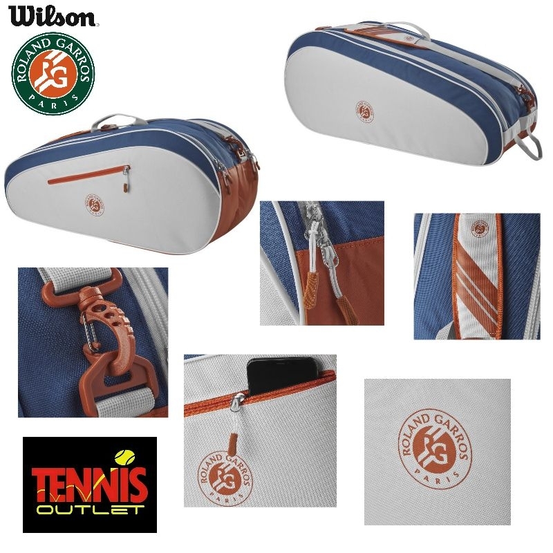 Jual Wilson Roland Garros Team 6 Racquet Bag ( Ecru and Blue ) | Shopee ...