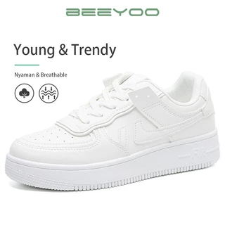 Beeyoo Hana Sepatu Sneakers Wanita Korea Kekinian Sepatu Fashion Casual Sport Shoes Putih Polos WK116