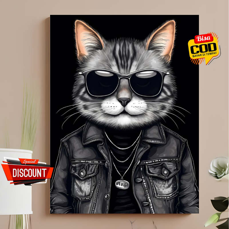 Jual Poster Gambar Kucing Pakai Kacamata Hitam Hiasan Dinding Aesthetic