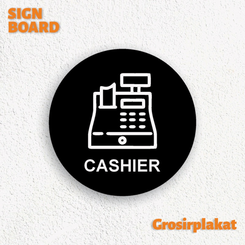 Jual Signage Cashier Sign Board Akrilik Hitam Putih Print Akrilik Label ...