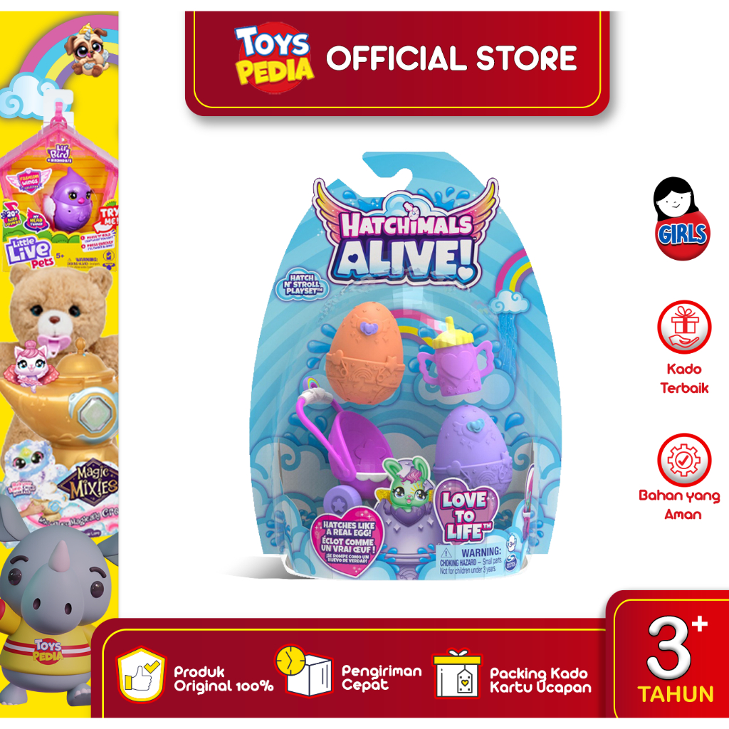 Mainan koleksi Hatchimals Alive Hatch N' Stroll Playset