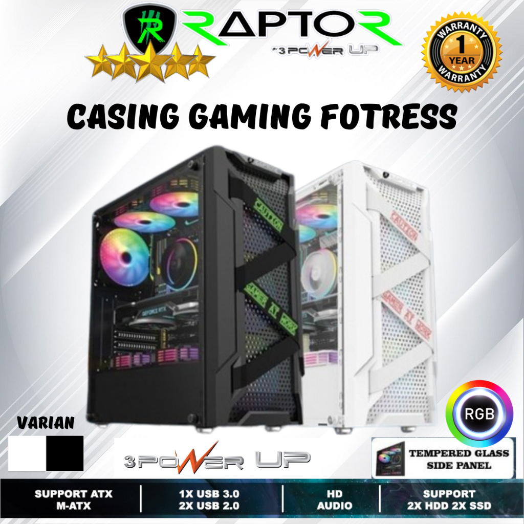 Jual Casing Gaming Pc Raptor Fotress Tempered Glass Include Fan