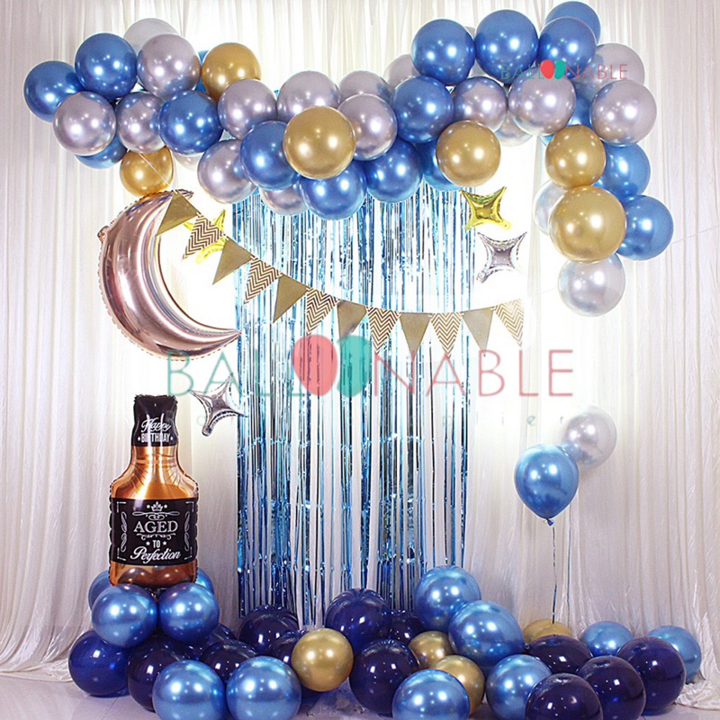 Jual Paket Dekorasi Balon Tema Wine Biru Simpel Pd Shopee Indonesia