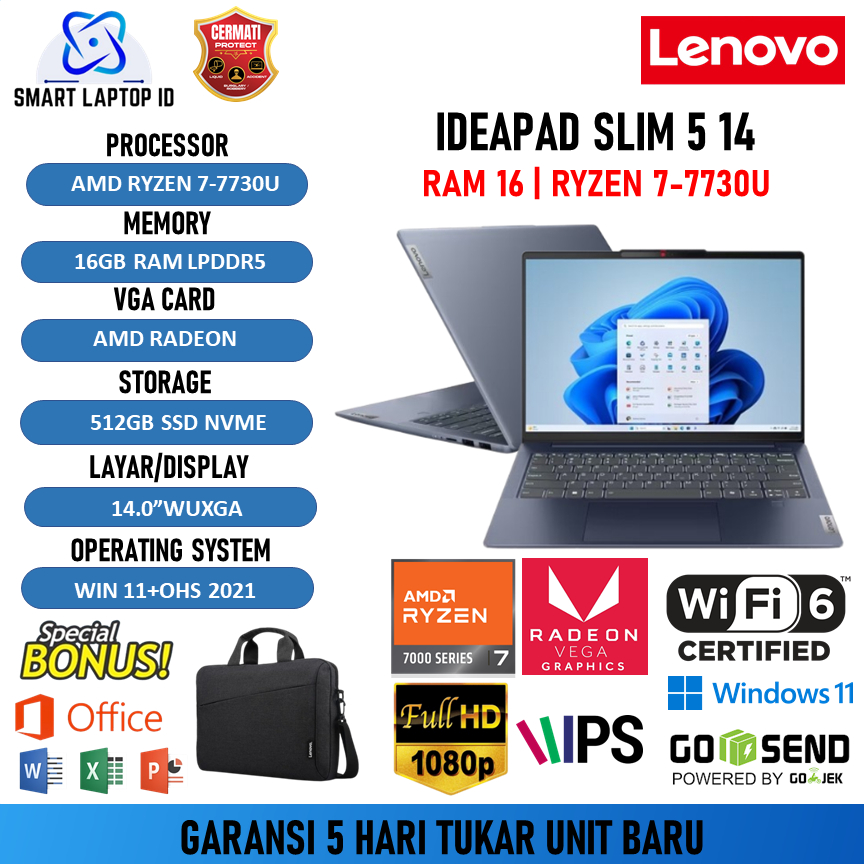 Jual Laptop Baru Lenovo Ideapad Slim 5 14 -74ID Ryzen 7 7730 Ram 16GB ...