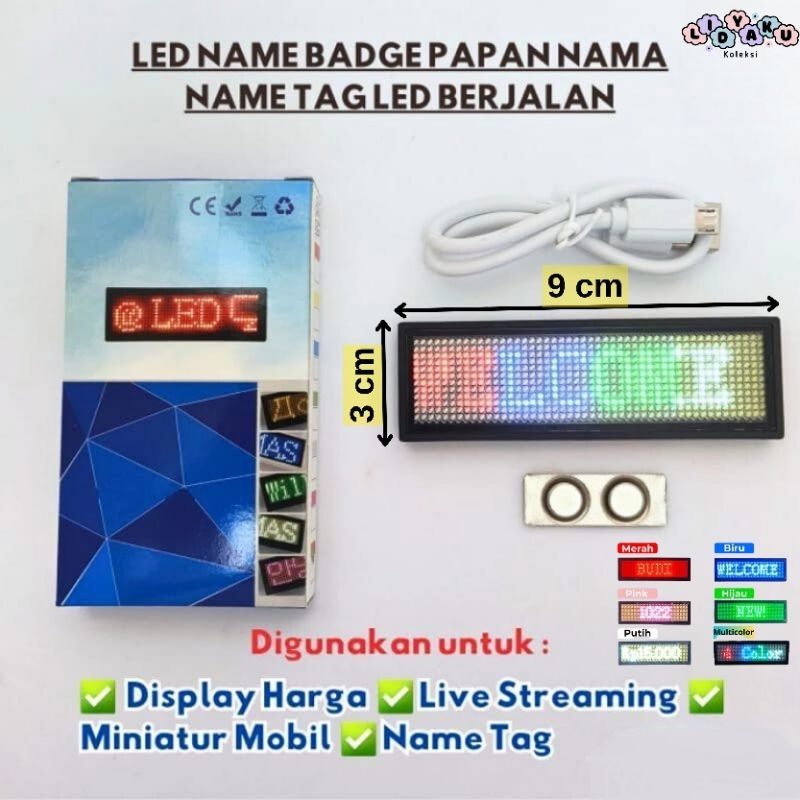 Jual Nametag LED Mini Custom Bluetooth / Papan lampu Miniatur / Name ...