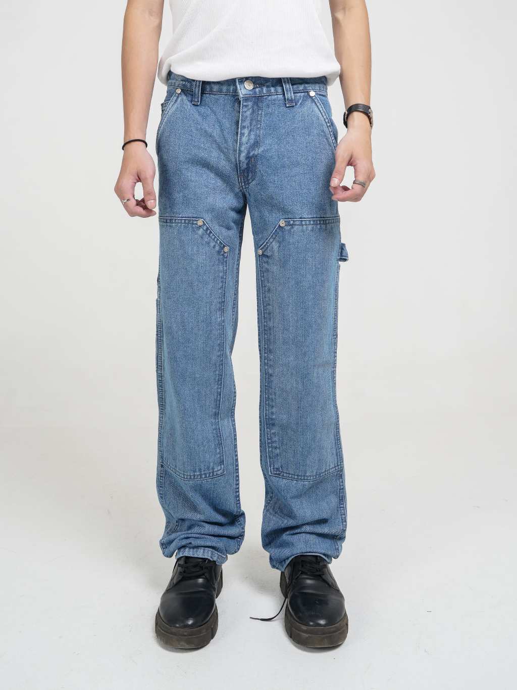 【KOOLOSET】Double Knee Walk Carpenter Balloon Denim Carpenter balloon jeans with adjustable waist