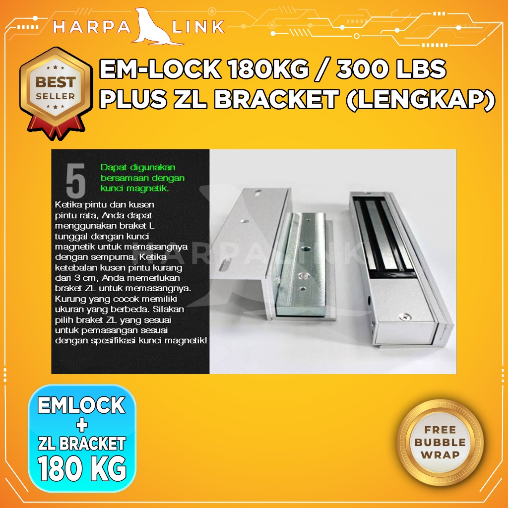 Jual Emlock Magnetic Lock With Bracket ZL 180KG 300LBS / Em Lock ...