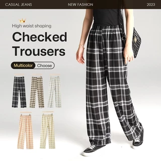 Celana Tartan Wanita Korean Style Celana Longgar Wanita Celana Wanita Terbaru  Highwaist celana