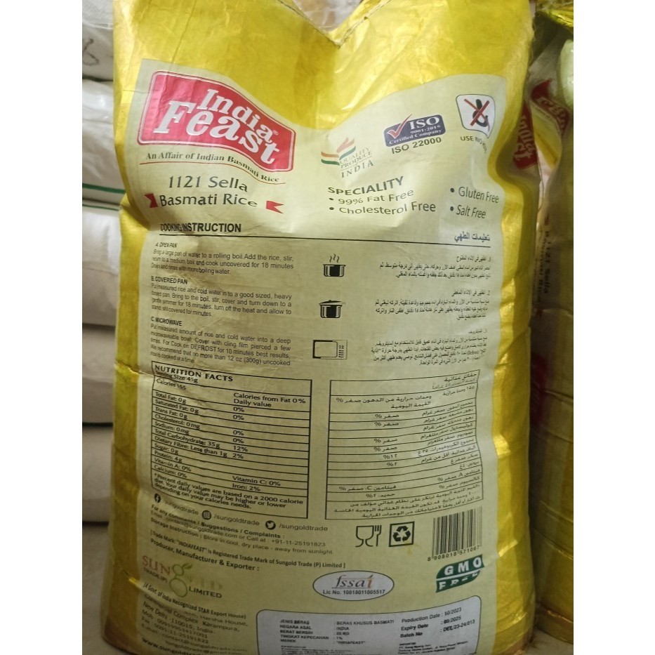 Jual Beras basmati INDIA FEAST 1121 Sella Kemasan Repack 1kg Basmati ...