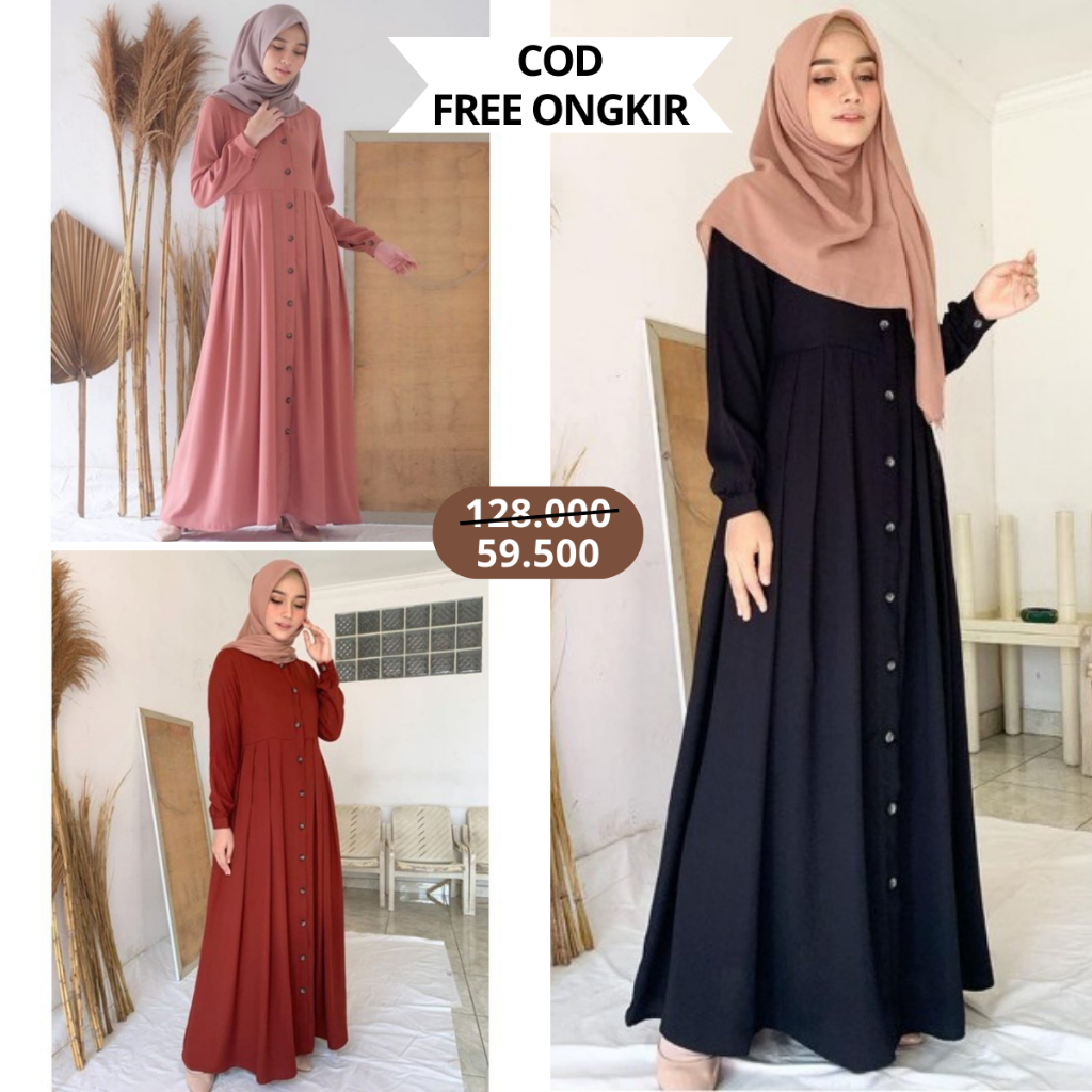 Jual Model Gamis Terbaru 2023 Hitam Polos Simpel Modern Remaja Dress Eticha Wanita Muslim Pesta 0428