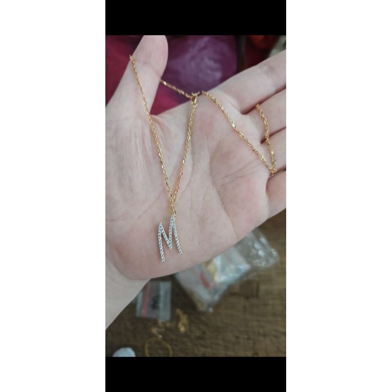 Jual Kalung inisial nama alfabet huruf M R mata permata 700 70% emas ...