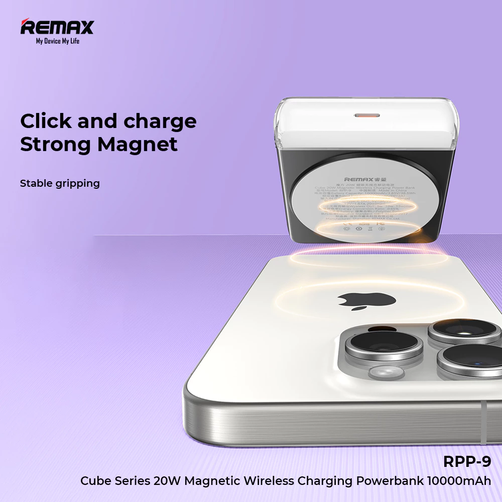 Remax 20W Magnetic Wireless Magsafe Flight Friendly Powerbank 10000mAh Fast Charging RPP-9