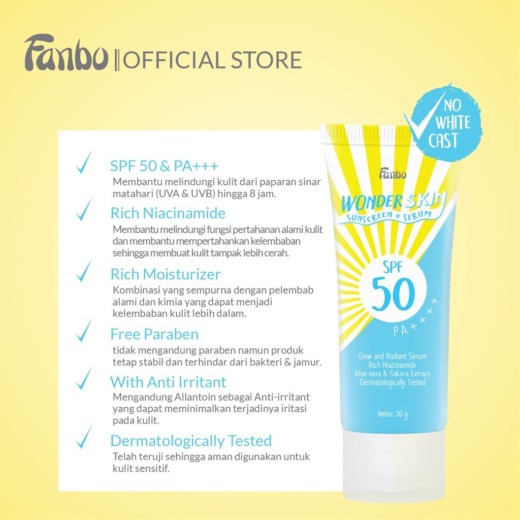 Jual Fanbo Sunscreen Wonder Skin SPF50 | Acne Rescue SPF35 | Shopee ...