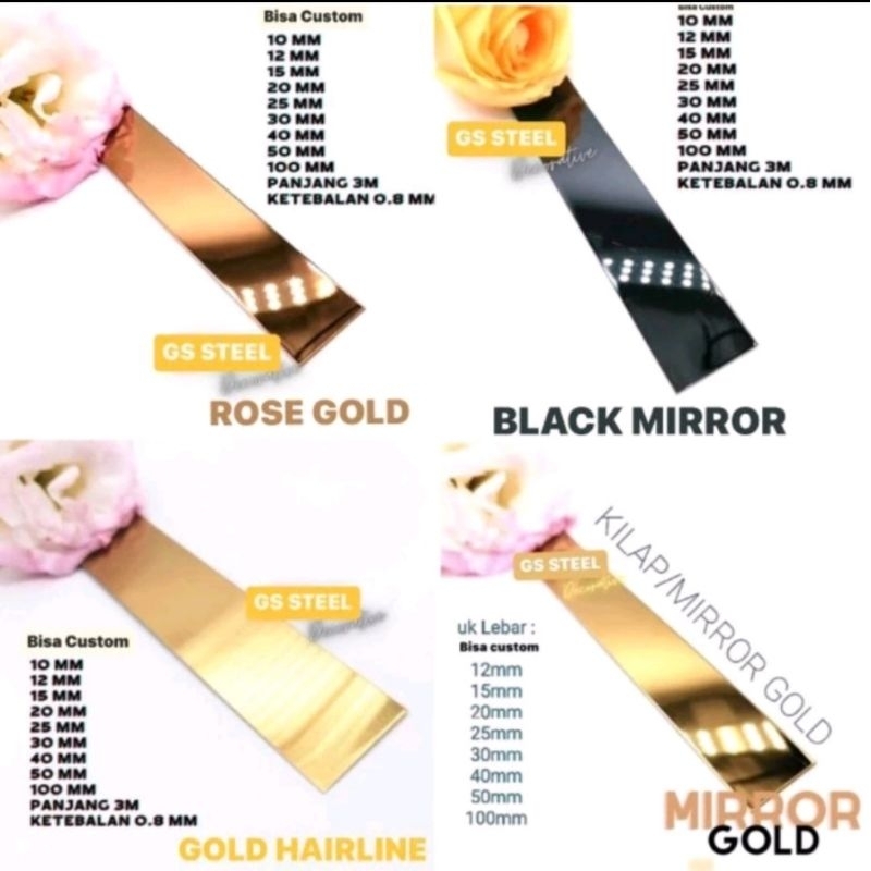 Jual List Plat Strip Lebar Mm Mirror Gold Rosegold Mirror Rosegold