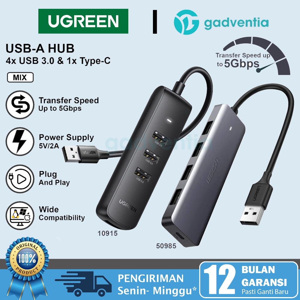 Jual Ugreen Usb Hub 4 Port Adaptor Usb 30 High Speed 5gbps 50985 Untuk