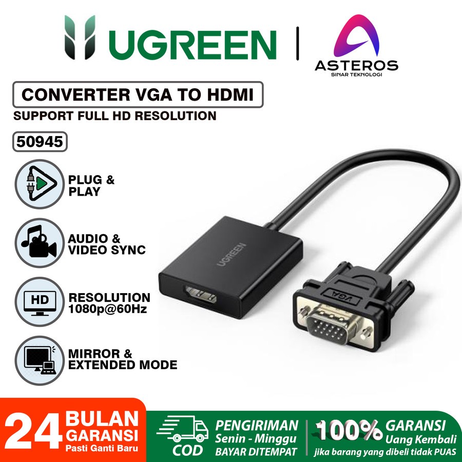 Jual Ugreen Vga Female to Hdmi Male Adapter for Laptop PC Proyektor ...
