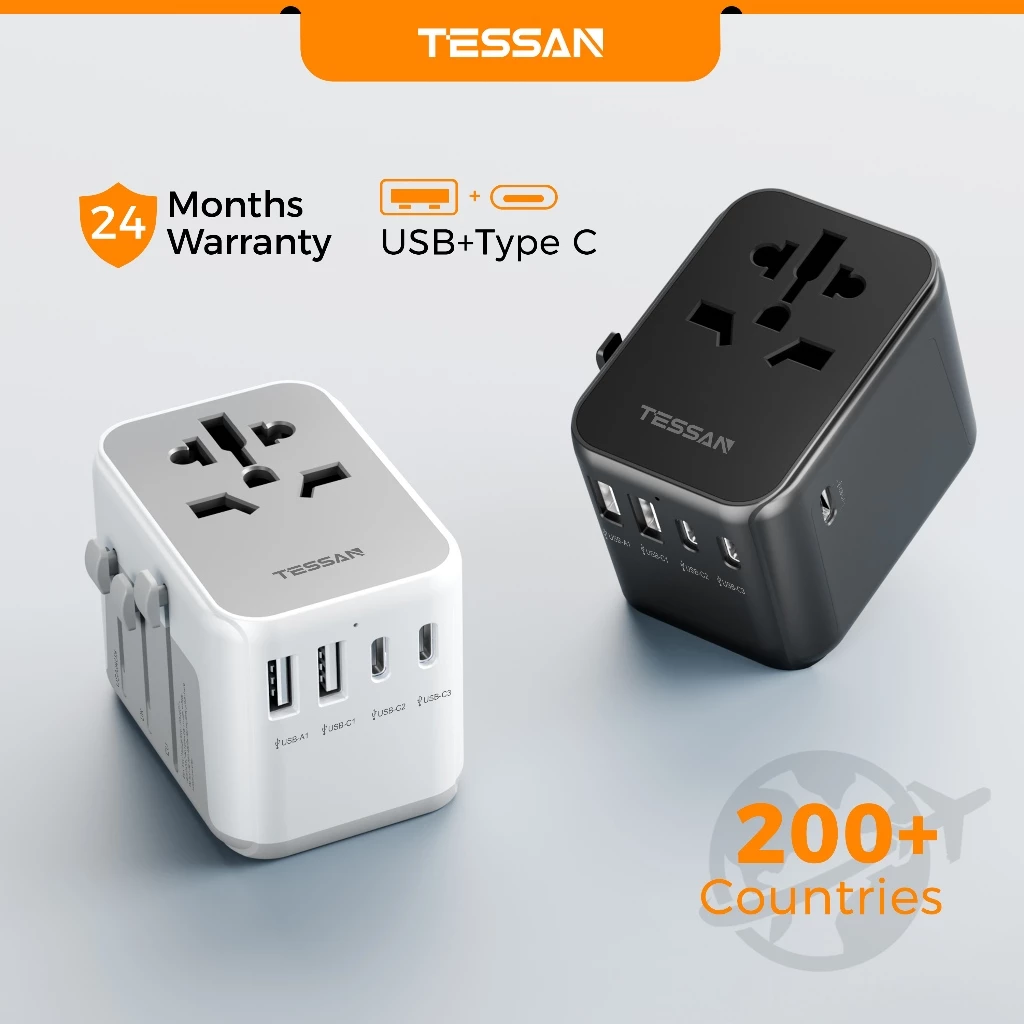 Tessan universal travel adaptor dengan usb+type c,fast charging colokan konversi charger