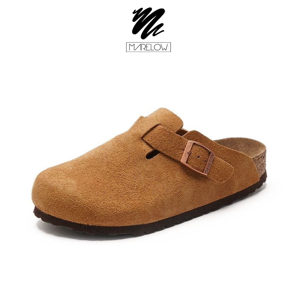Jual Marelow® Boston Brown - Sepatu Sandal Clogs Suede Wanita Sendal ...
