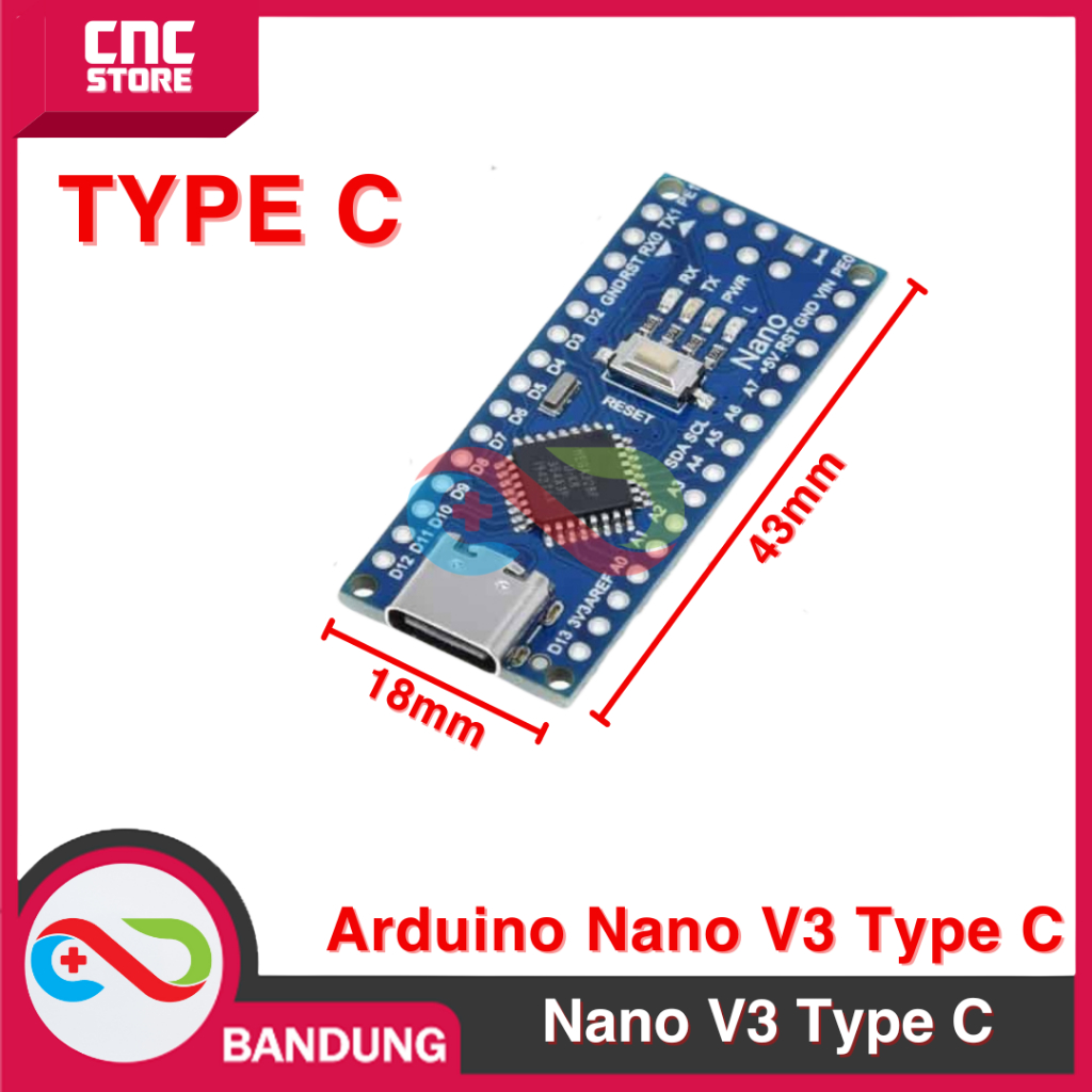 Jual ARDUINO NANO V3 ATMEGA328P CH340G 5V BOARD TYPE-C | Shopee Indonesia