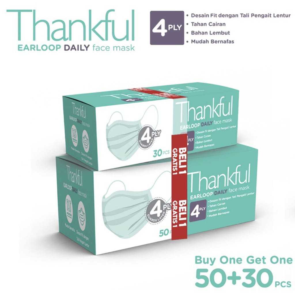 Jual Masker Thankful - Daily Mask - 50pcs - 4 ply - Earloop | Shopee ...