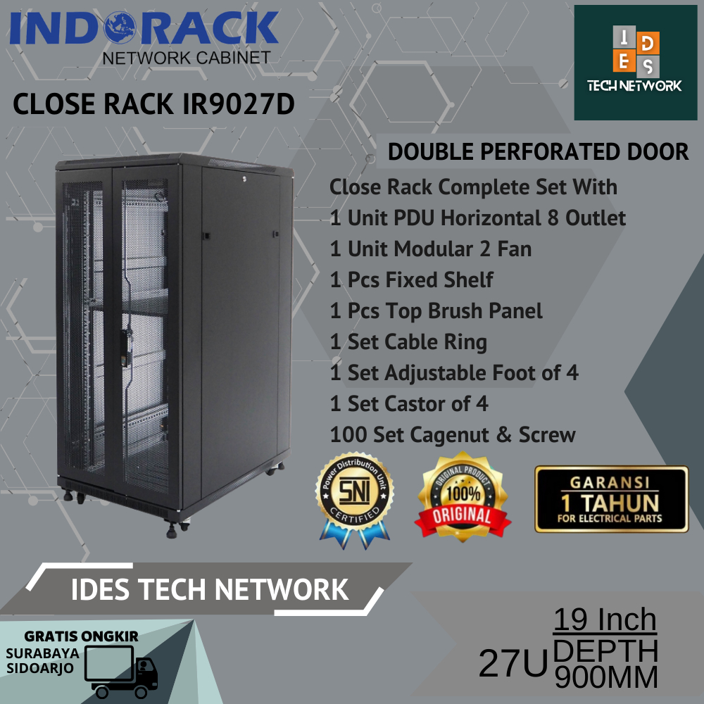 Jual Rack Server Indorack Close Rack IR9027D 27U Depth 900mm Double ...
