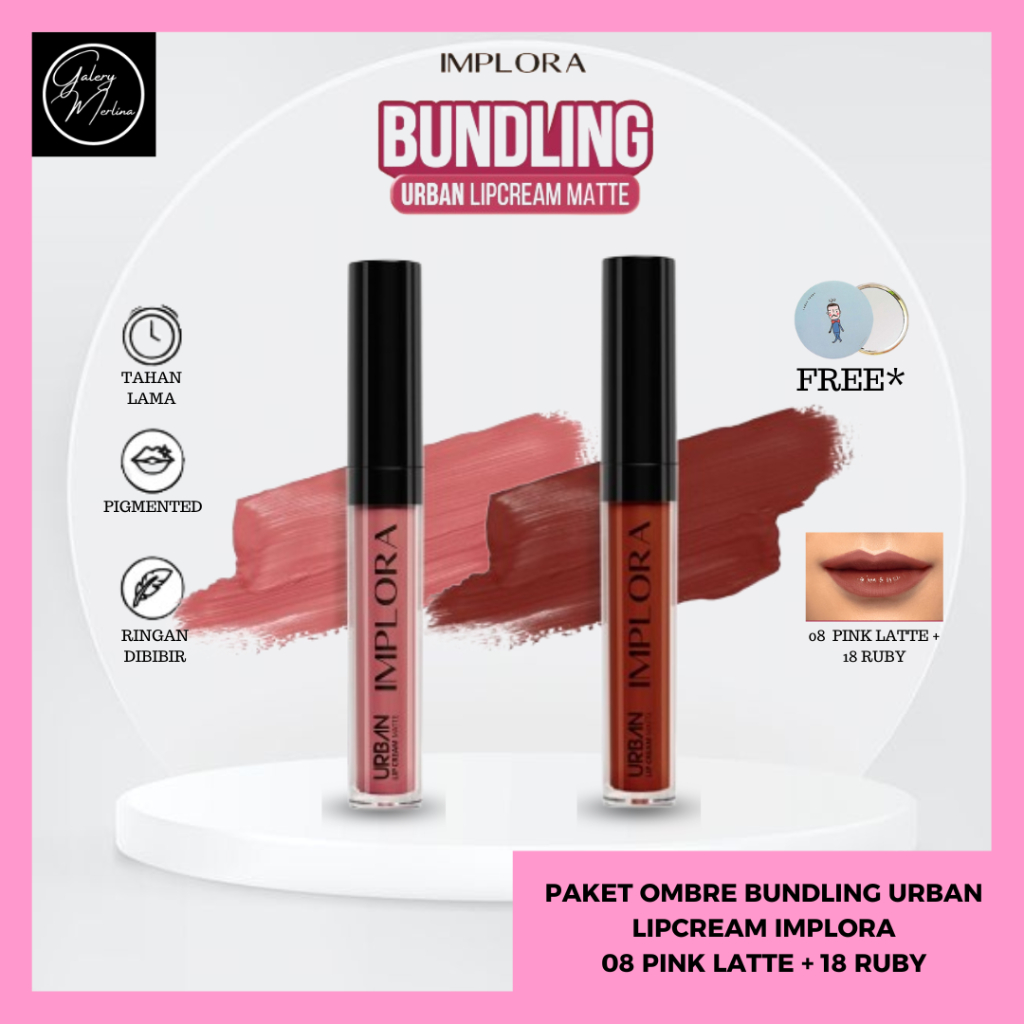 Jual 1 Set Ombre Implora Urban Lipcream no 08 Pink Latte + Lip Cream no ...