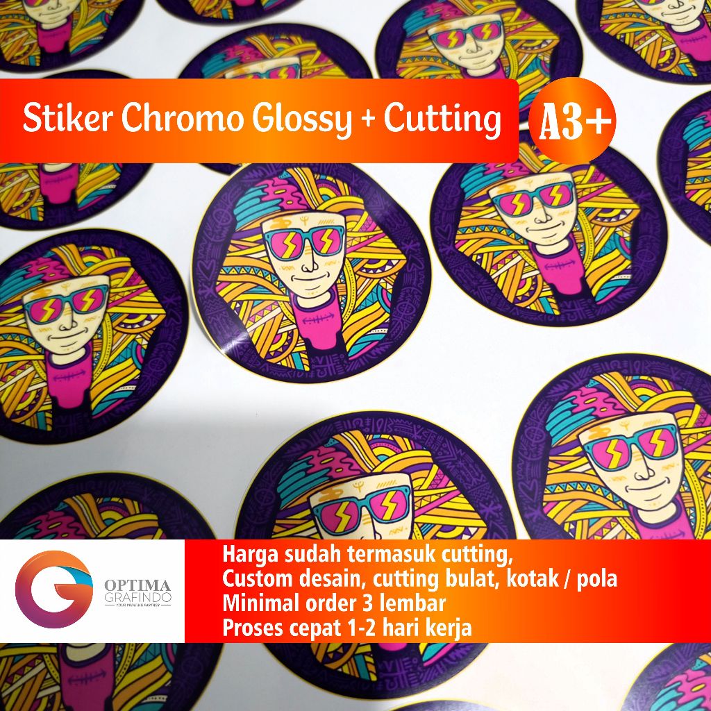 Jual Cetak Stiker A3 Custom Stiker Chromo Plus Laminating Glossy Doff