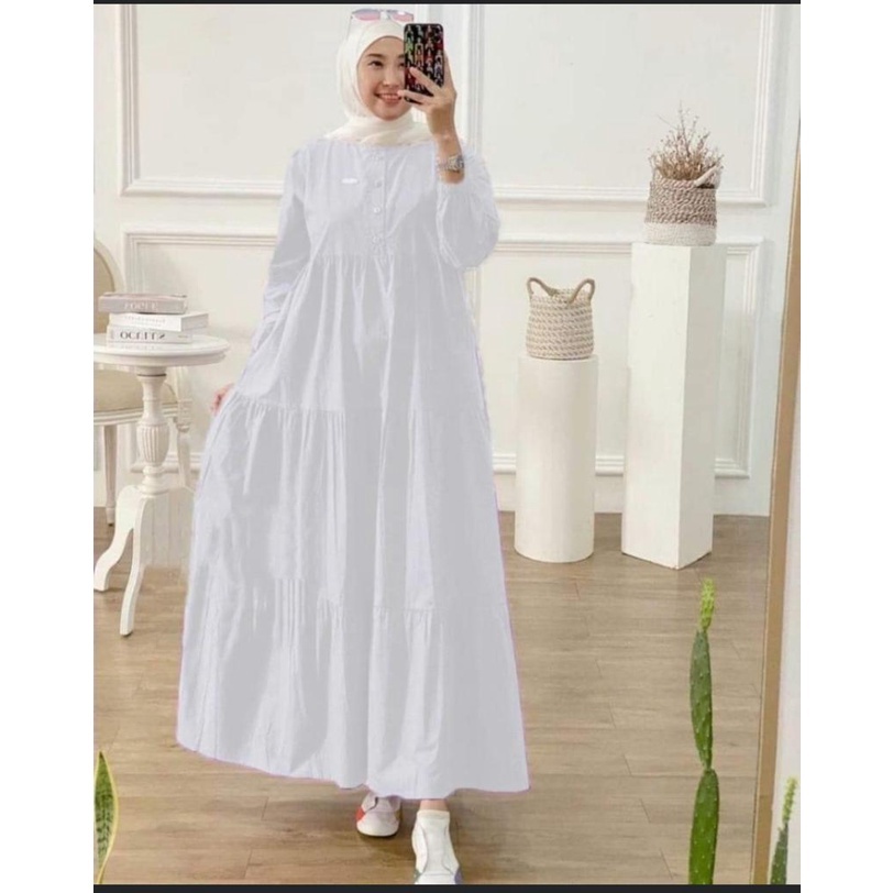 midi dress putih White Midi Dress for Bridal Shower, Engagement Party & Civil Wedding