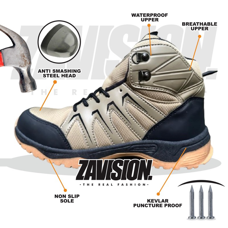 ZAVISION sepatu hiking safety ujung besi sepatu proyek tracking kerja lapangan sepatu gunung Z-22