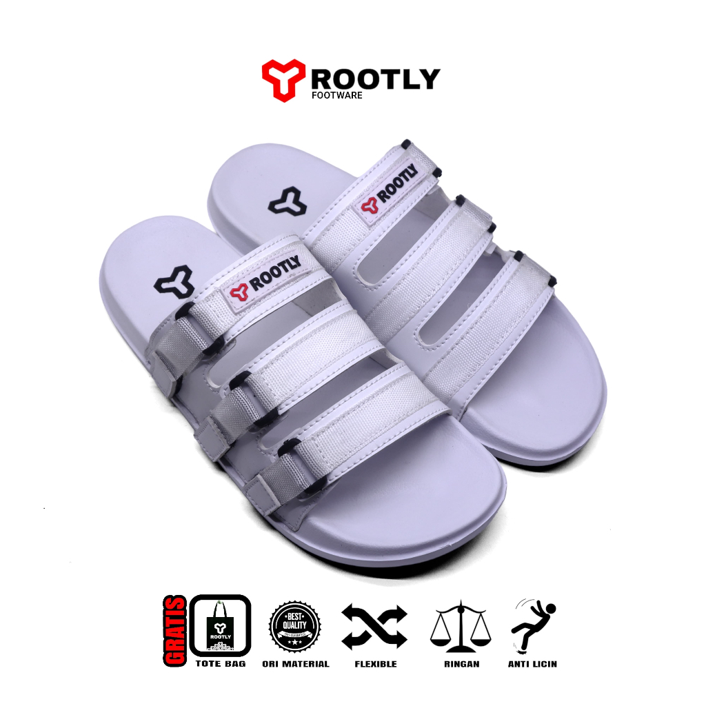 Jual Rootly - Sandal Slide Pria Flip Flop Velcro Full Black | Shopee ...