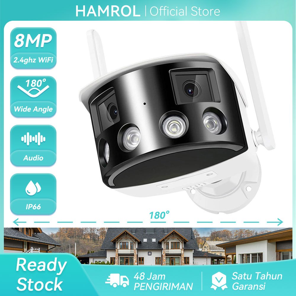 Jual Hamrol 8MP 4K Dual Lens 180° Wide Angle Kamera WiFi Outdoor Color ...